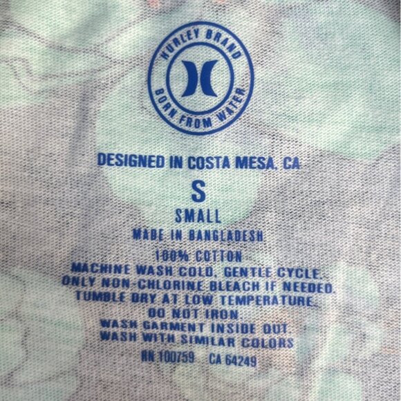 Hurley Floral Print Tshirt Mens Small Blue Orange New WOT Crew Neck - Picture 8 of 8